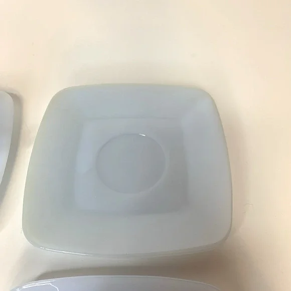 SET 5 FIRE KING AZURE BLUE CHARM AZURITE DELPHITE MILK GLASS SQUARE CUP SAUCERS - Picture 7 of 9